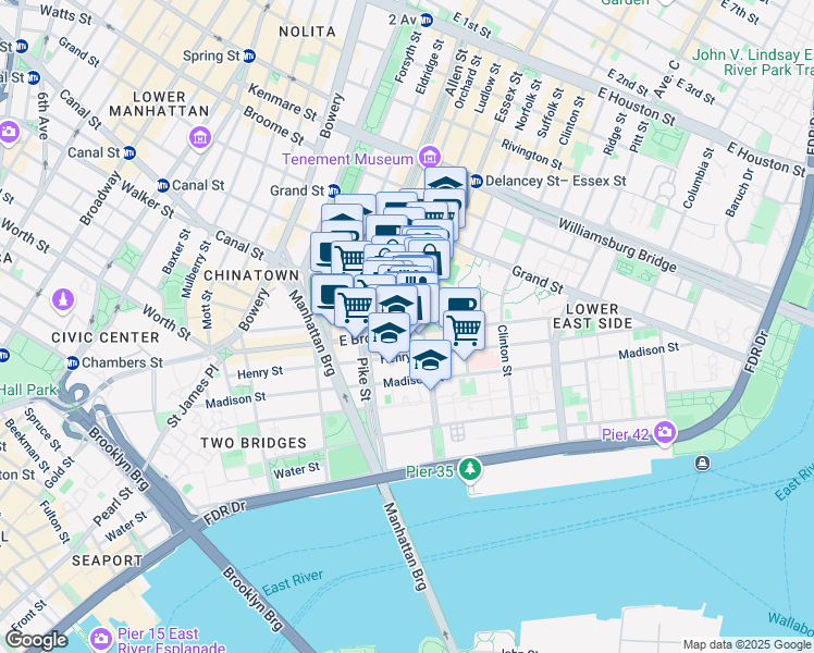 map of restaurants, bars, coffee shops, grocery stores, and more near in New York