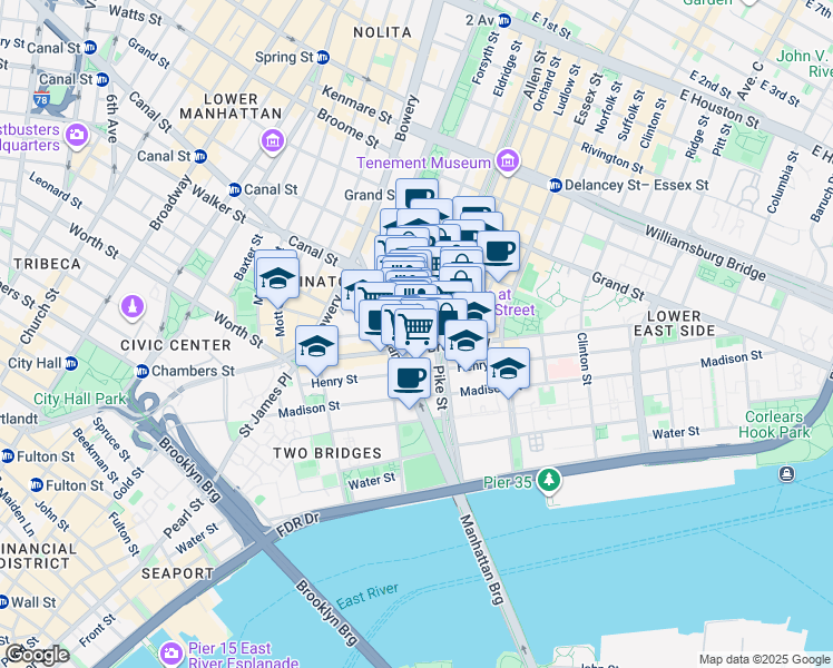map of restaurants, bars, coffee shops, grocery stores, and more near in New York