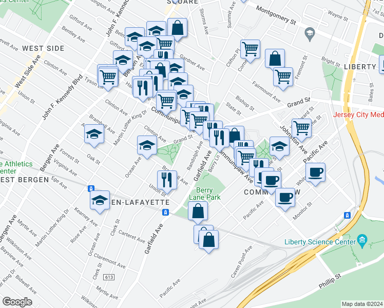 map of restaurants, bars, coffee shops, grocery stores, and more near 347 Randolph Avenue in Jersey City