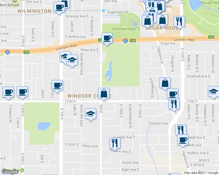 map of restaurants, bars, coffee shops, grocery stores, and more near 937 Malvern Avenue in Salt Lake City