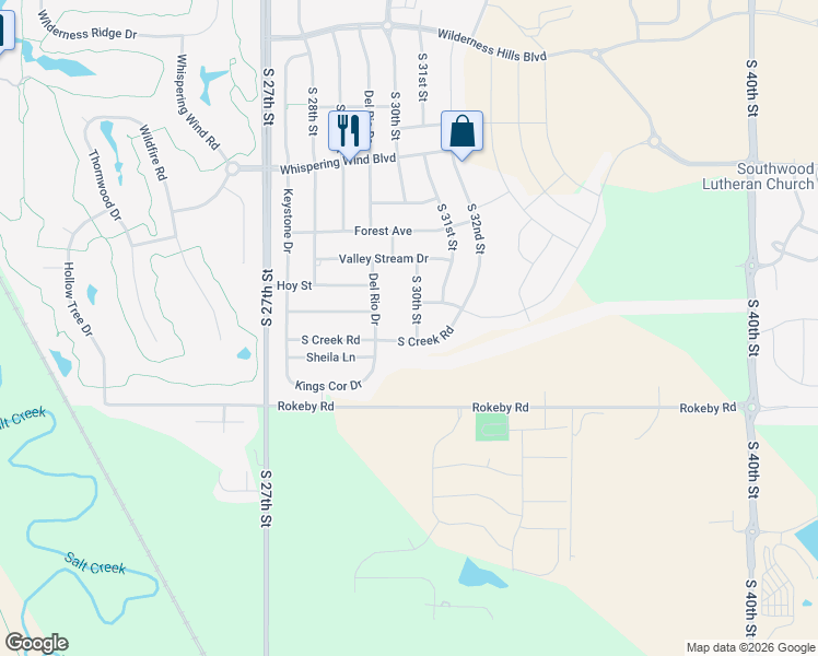map of restaurants, bars, coffee shops, grocery stores, and more near 9820 South 30th Street in Lincoln