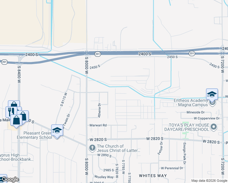 map of restaurants, bars, coffee shops, grocery stores, and more near 2554 South Sinbad Way in Magna