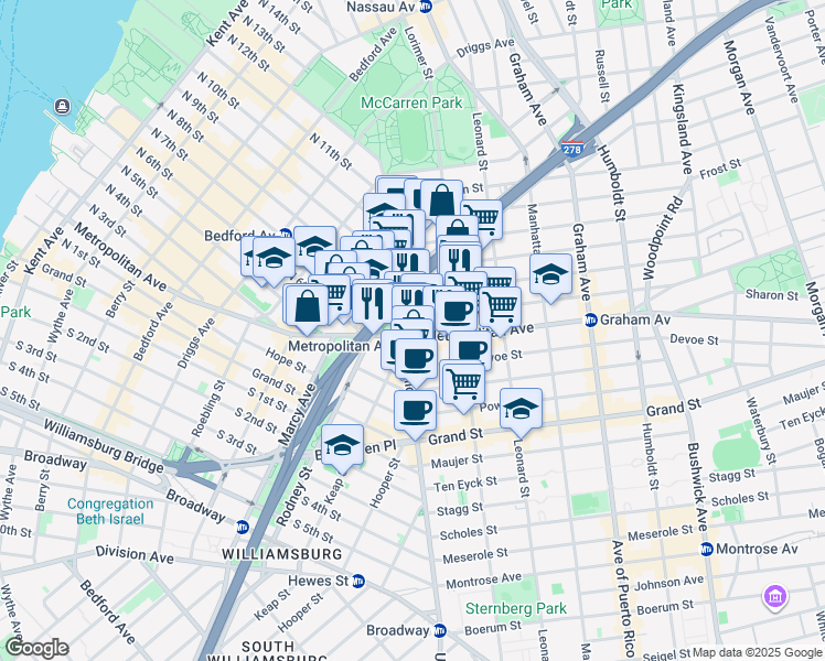 map of restaurants, bars, coffee shops, grocery stores, and more near in Brooklyn