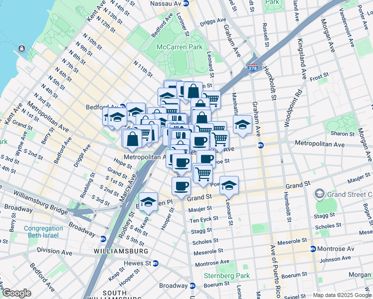 map of restaurants, bars, coffee shops, grocery stores, and more near in Brooklyn