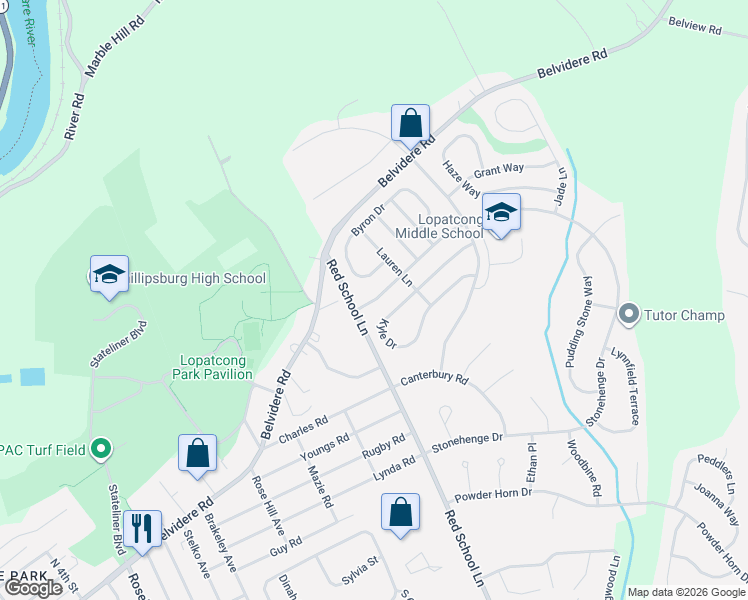 map of restaurants, bars, coffee shops, grocery stores, and more near 367 Stonehenge Drive in Phillipsburg