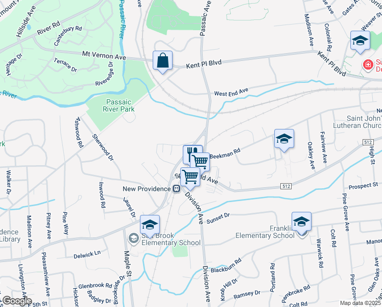 map of restaurants, bars, coffee shops, grocery stores, and more near 20 Constantine Place in Summit