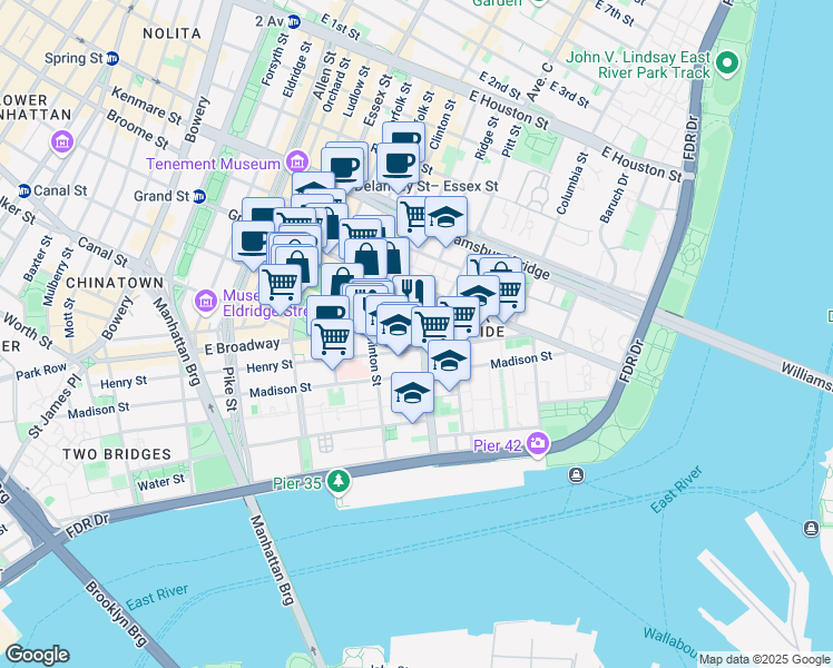map of restaurants, bars, coffee shops, grocery stores, and more near in New York