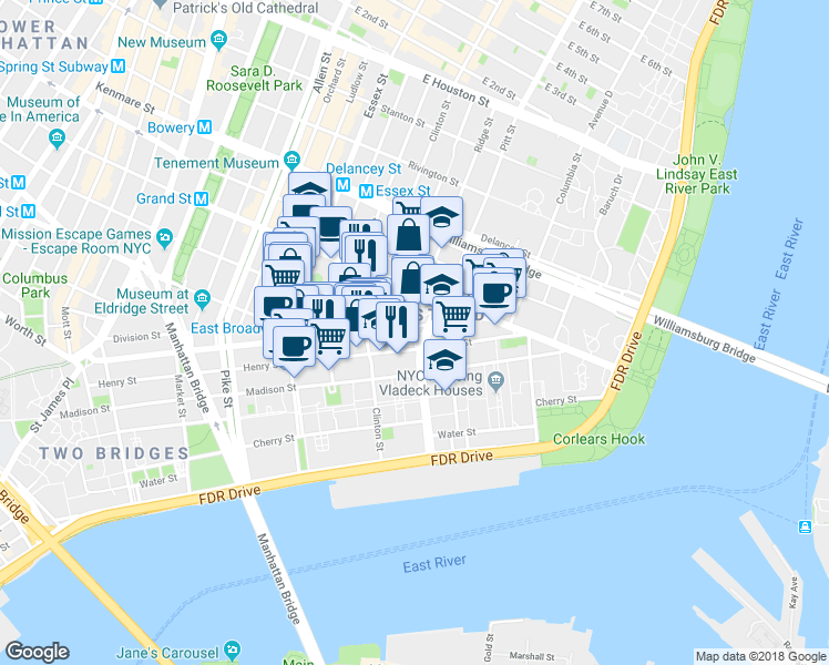 map of restaurants, bars, coffee shops, grocery stores, and more near 6 Montgomery Street in New York