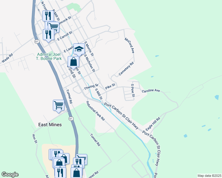 map of restaurants, bars, coffee shops, grocery stores, and more near 14 East Caroline Avenue in Saint Clair