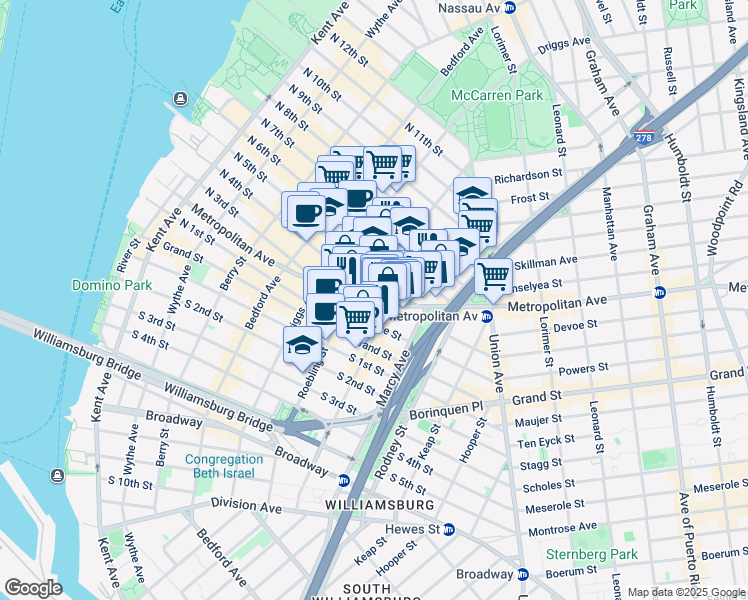 map of restaurants, bars, coffee shops, grocery stores, and more near 235 North 4th Street in Brooklyn