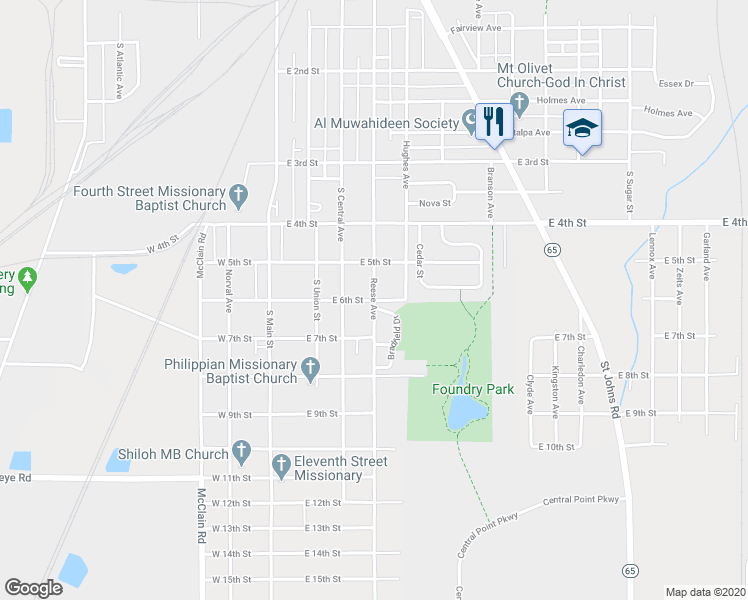 map of restaurants, bars, coffee shops, grocery stores, and more near 401 East 6th Street in Lima