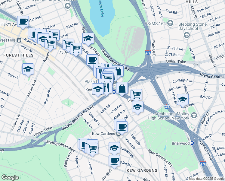 map of restaurants, bars, coffee shops, grocery stores, and more near in Queens