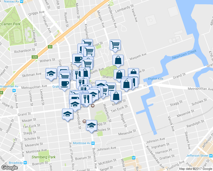 map of restaurants, bars, coffee shops, grocery stores, and more near 928 Metropolitan Avenue in Brooklyn