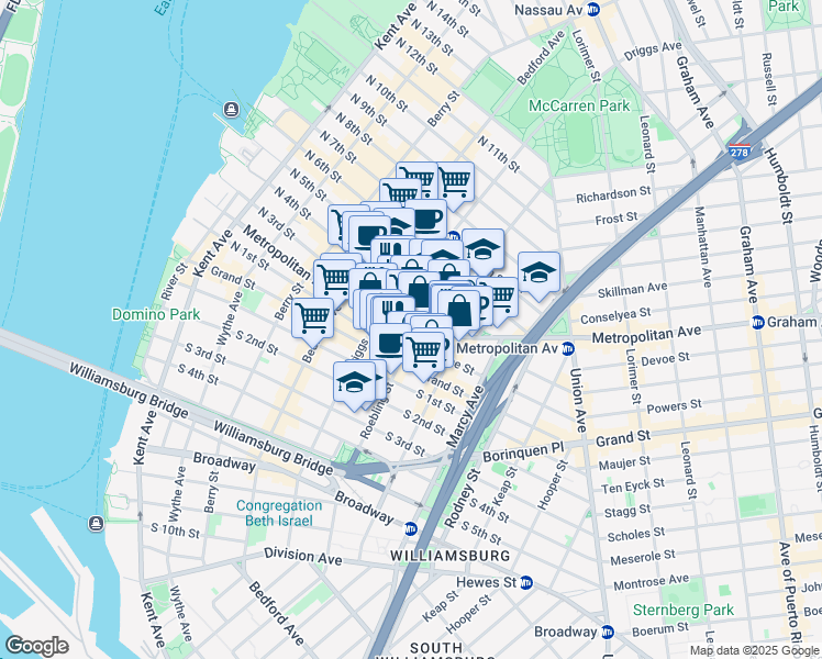 map of restaurants, bars, coffee shops, grocery stores, and more near 235-209 North 4th Street in Brooklyn