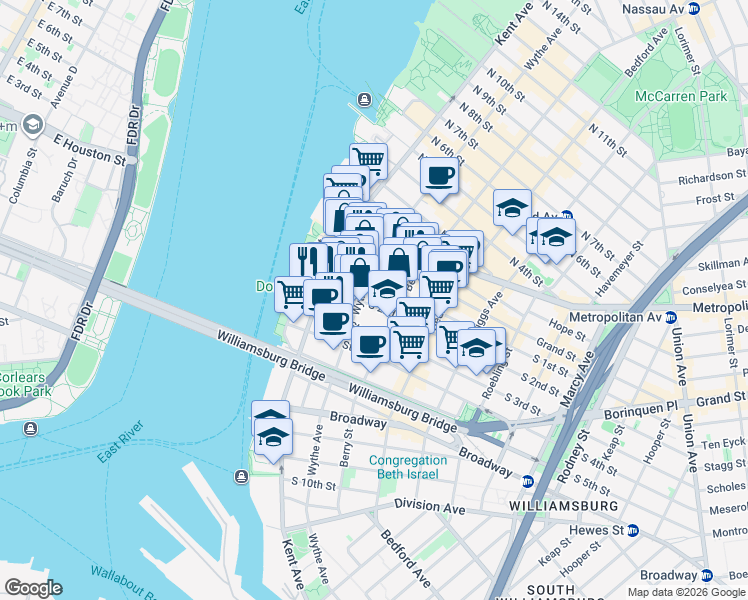 map of restaurants, bars, coffee shops, grocery stores, and more near in Brooklyn