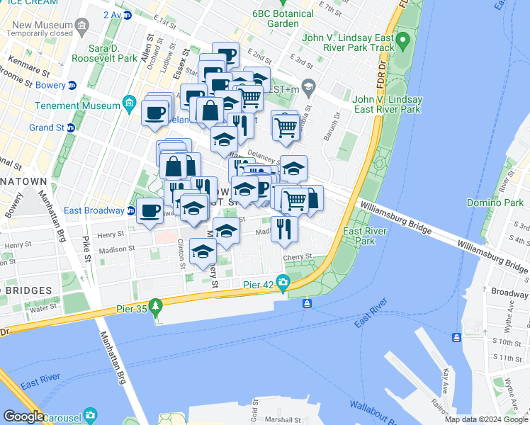 map of restaurants, bars, coffee shops, grocery stores, and more near in New York