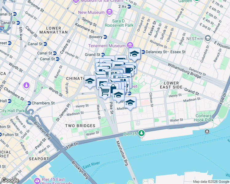 map of restaurants, bars, coffee shops, grocery stores, and more near in New York