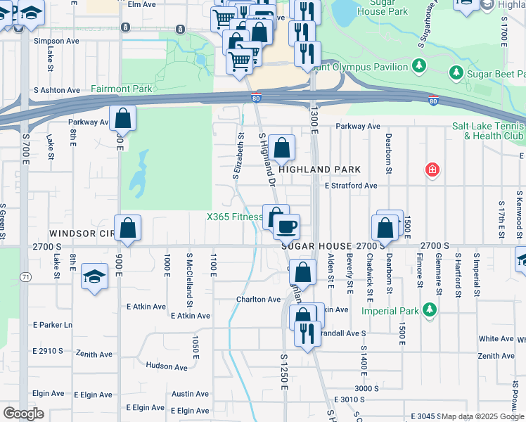 map of restaurants, bars, coffee shops, grocery stores, and more near 1202 East Crystal Avenue in Salt Lake City