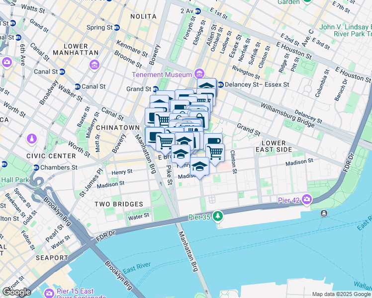 map of restaurants, bars, coffee shops, grocery stores, and more near 3 Canal Street in New York