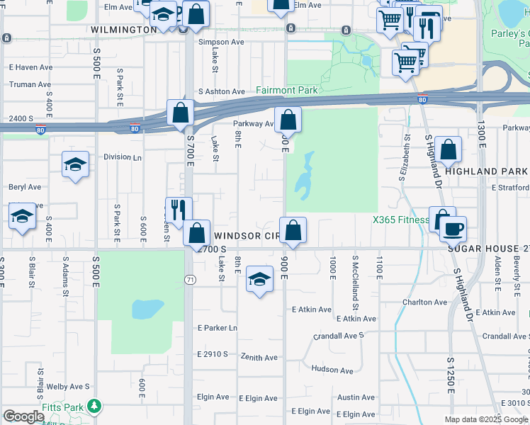 map of restaurants, bars, coffee shops, grocery stores, and more near 2588 South 900 East in Salt Lake City