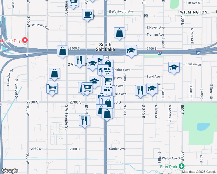 map of restaurants, bars, coffee shops, grocery stores, and more near 2583 State Street in South Salt Lake