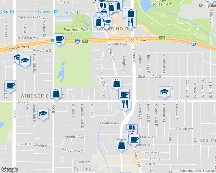 map of restaurants, bars, coffee shops, grocery stores, and more near 1176 East Crystal Avenue in Salt Lake City