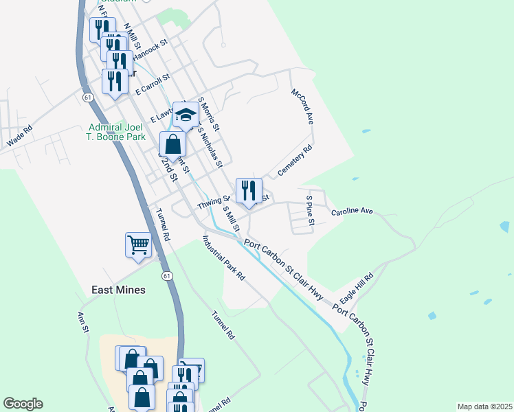 map of restaurants, bars, coffee shops, grocery stores, and more near 14 East Caroline Avenue in Saint Clair