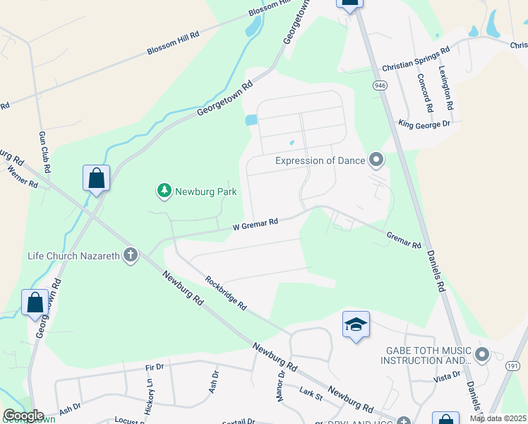 map of restaurants, bars, coffee shops, grocery stores, and more near 4495 Whitetail Drive in Nazareth