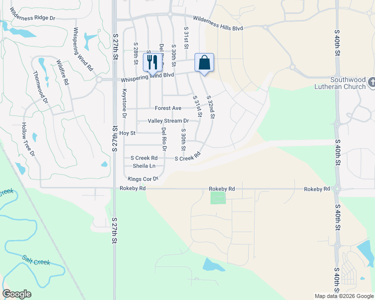 map of restaurants, bars, coffee shops, grocery stores, and more near 9820 South 30th Street in Lincoln