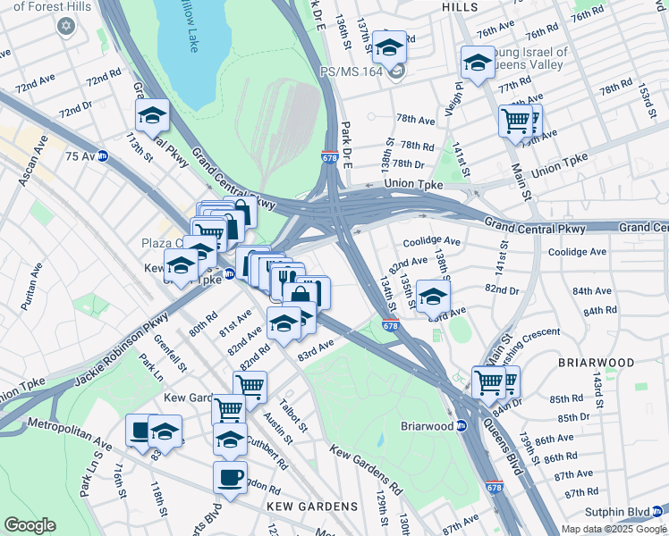 map of restaurants, bars, coffee shops, grocery stores, and more near 80-25 126th Street in Queens