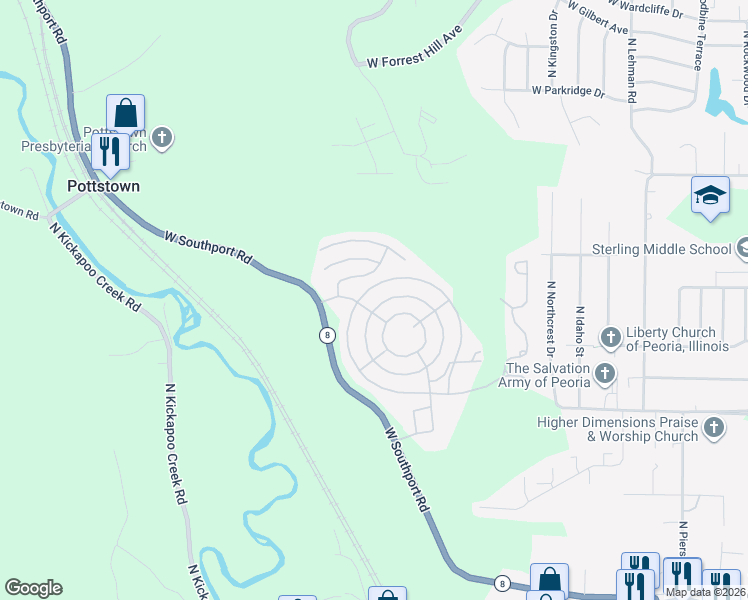 map of restaurants, bars, coffee shops, grocery stores, and more near 3504 Yorkshire in Peoria