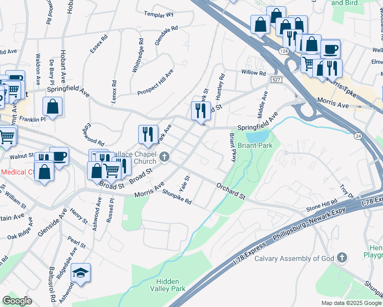 map of restaurants, bars, coffee shops, grocery stores, and more near 29 County Road 527 in Summit