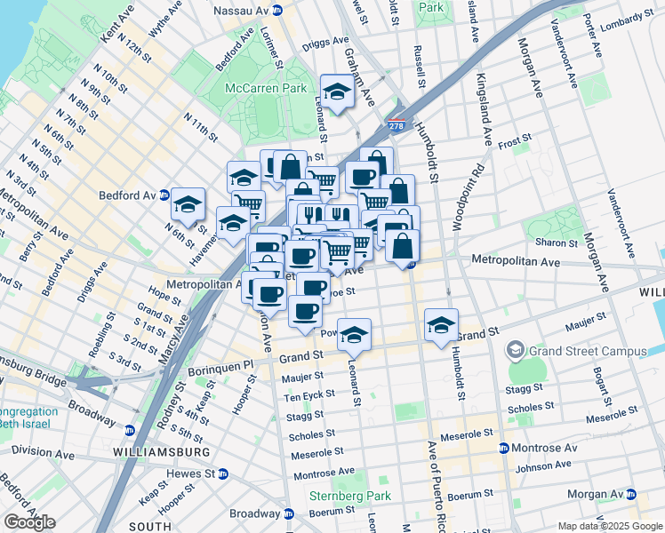 map of restaurants, bars, coffee shops, grocery stores, and more near in Brooklyn