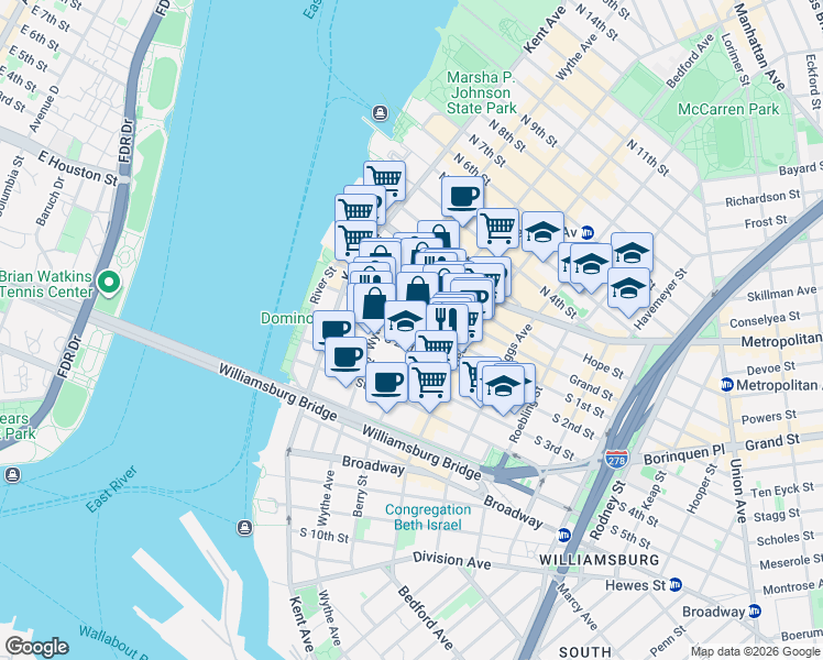 map of restaurants, bars, coffee shops, grocery stores, and more near in Brooklyn