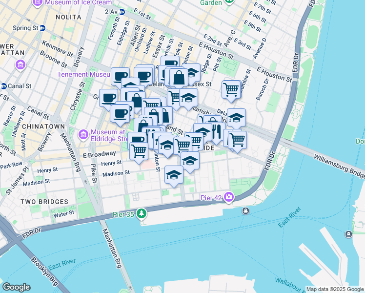 map of restaurants, bars, coffee shops, grocery stores, and more near in New York