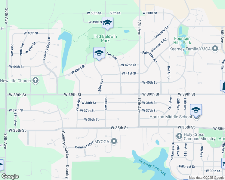 map of restaurants, bars, coffee shops, grocery stores, and more near 1919 West 39th Street in Kearney