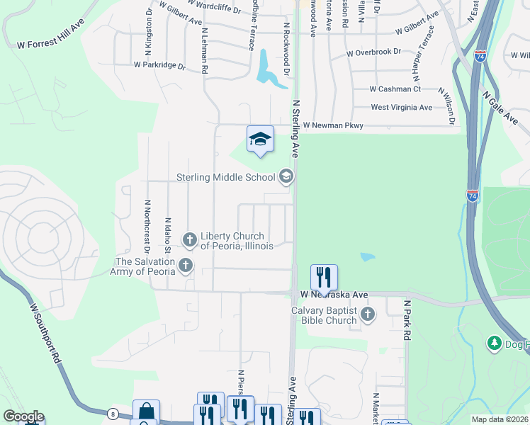 map of restaurants, bars, coffee shops, grocery stores, and more near 2138 N Wellington Dr in Peoria