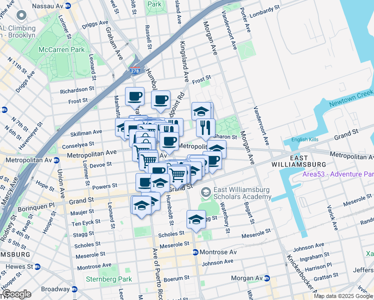 852 Metropolitan Avenue New York Ny Walk Score Map Of Restaurants Bars Coffee S Grocery Ore Near 852