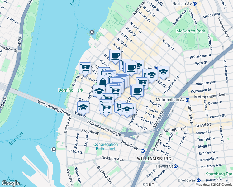 map of restaurants, bars, coffee shops, grocery stores, and more near 292 Bedford Avenue in Brooklyn