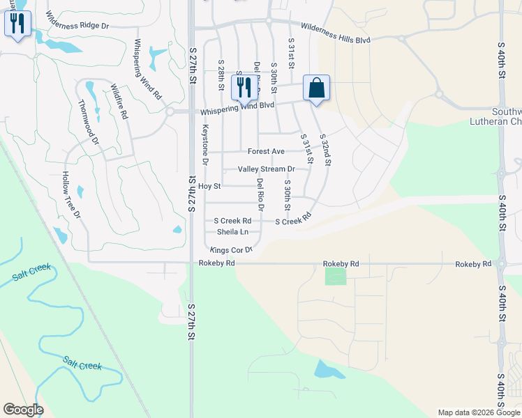 map of restaurants, bars, coffee shops, grocery stores, and more near 9800 Del Rio Drive in Lincoln