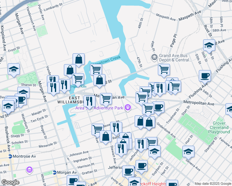 map of restaurants, bars, coffee shops, grocery stores, and more near in Queens