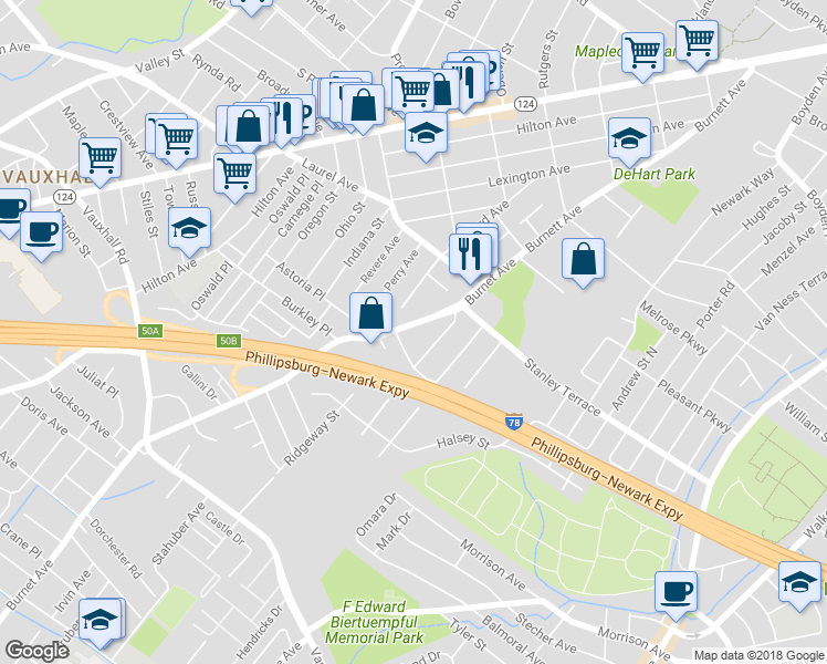 map of restaurants, bars, coffee shops, grocery stores, and more near 1711 Burnet Avenue in Union