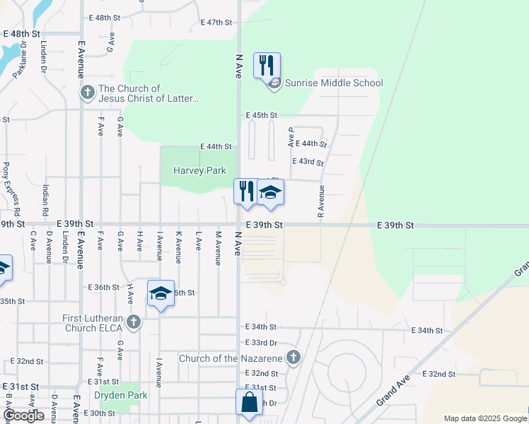 map of restaurants, bars, coffee shops, grocery stores, and more near 1404 East 39th Street in Kearney
