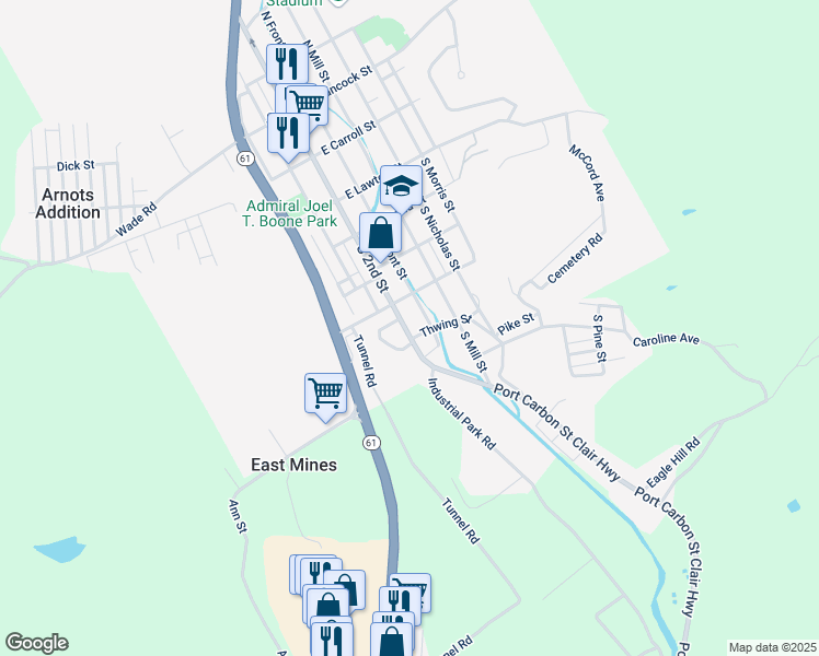 map of restaurants, bars, coffee shops, grocery stores, and more near 435 South 2nd Street in Saint Clair