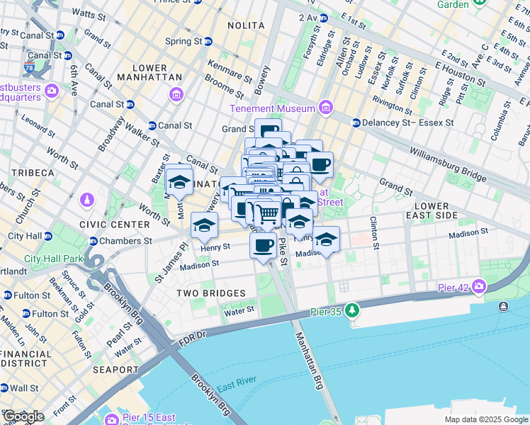 map of restaurants, bars, coffee shops, grocery stores, and more near in New York