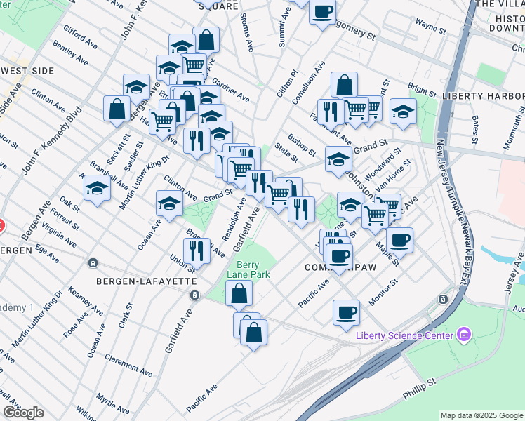 map of restaurants, bars, coffee shops, grocery stores, and more near 461 Communipaw Avenue in Jersey City