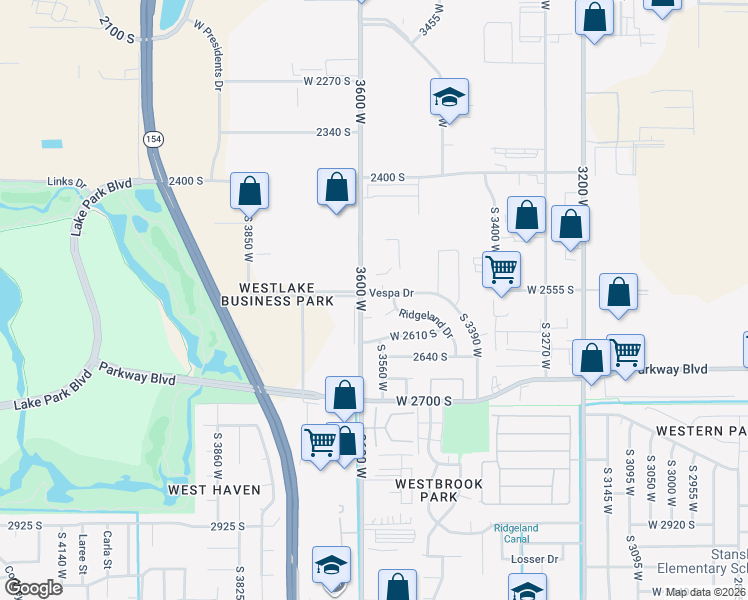 map of restaurants, bars, coffee shops, grocery stores, and more near 3577 Vespa Drive in West Valley City