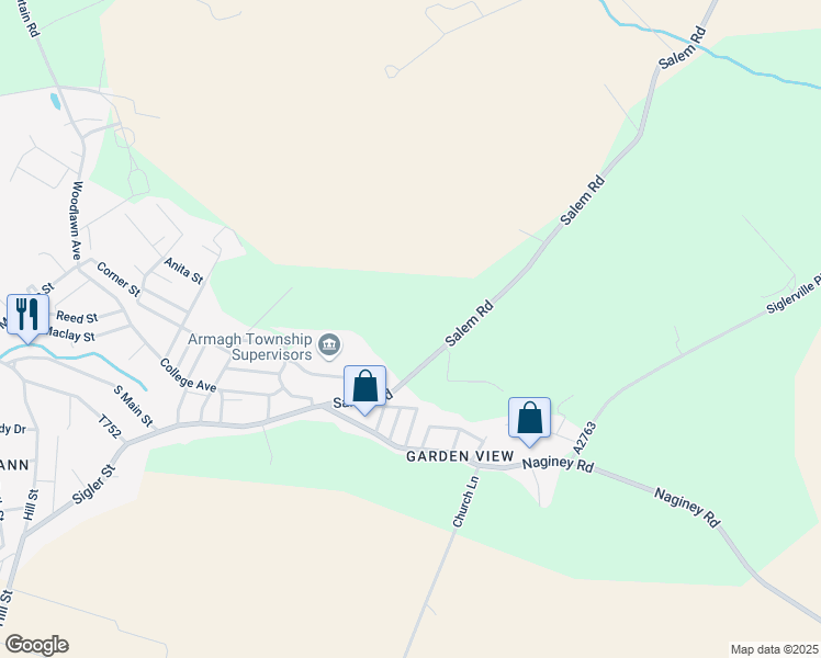 map of restaurants, bars, coffee shops, grocery stores, and more near 159 Salem Road in Milroy