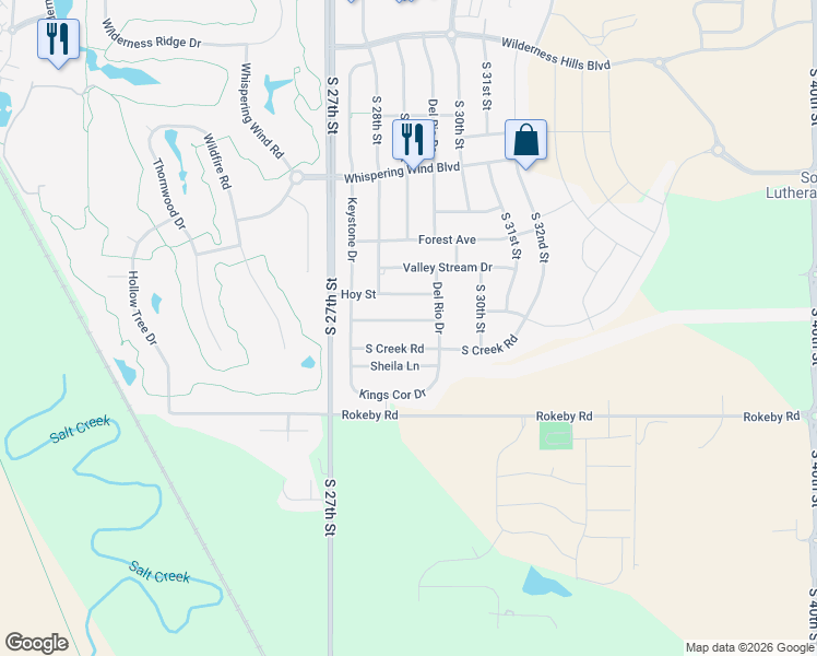 map of restaurants, bars, coffee shops, grocery stores, and more near 2831 Shadowbrook Drive in Lincoln