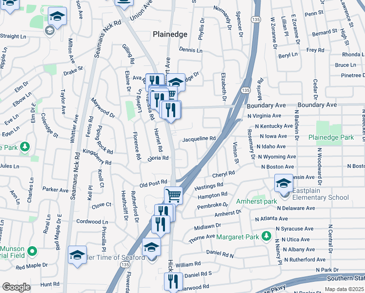 map of restaurants, bars, coffee shops, grocery stores, and more near 4 Gail Drive in Massapequa